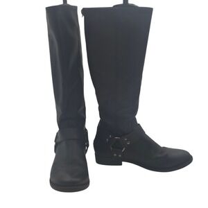 Black Moto Harness Riding Boots Tall Zip Vegan Leather Biker Street 7 Grunge